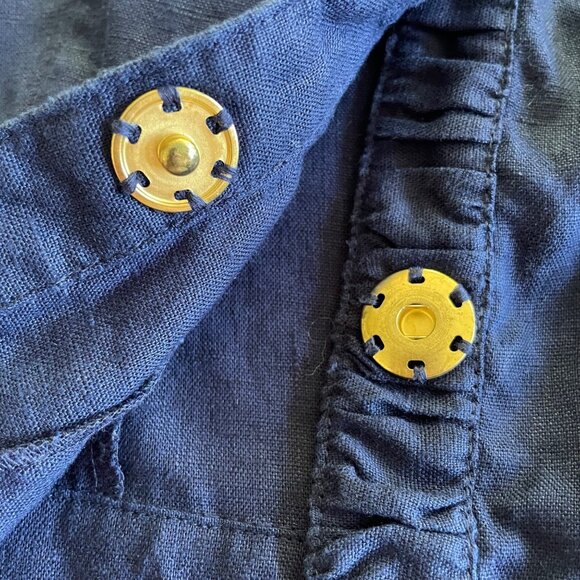 Chico’s Linen Ruffle Jacket Navy Blue Snap Front Cardigan Women’s Size O=Small - Picture 4 of 6